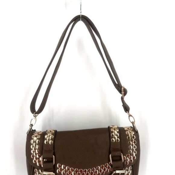 NWT MMS Design Studio Brown & Gold Studded vegan leather Crossbody shoulder Bag - Picture 6 of 15